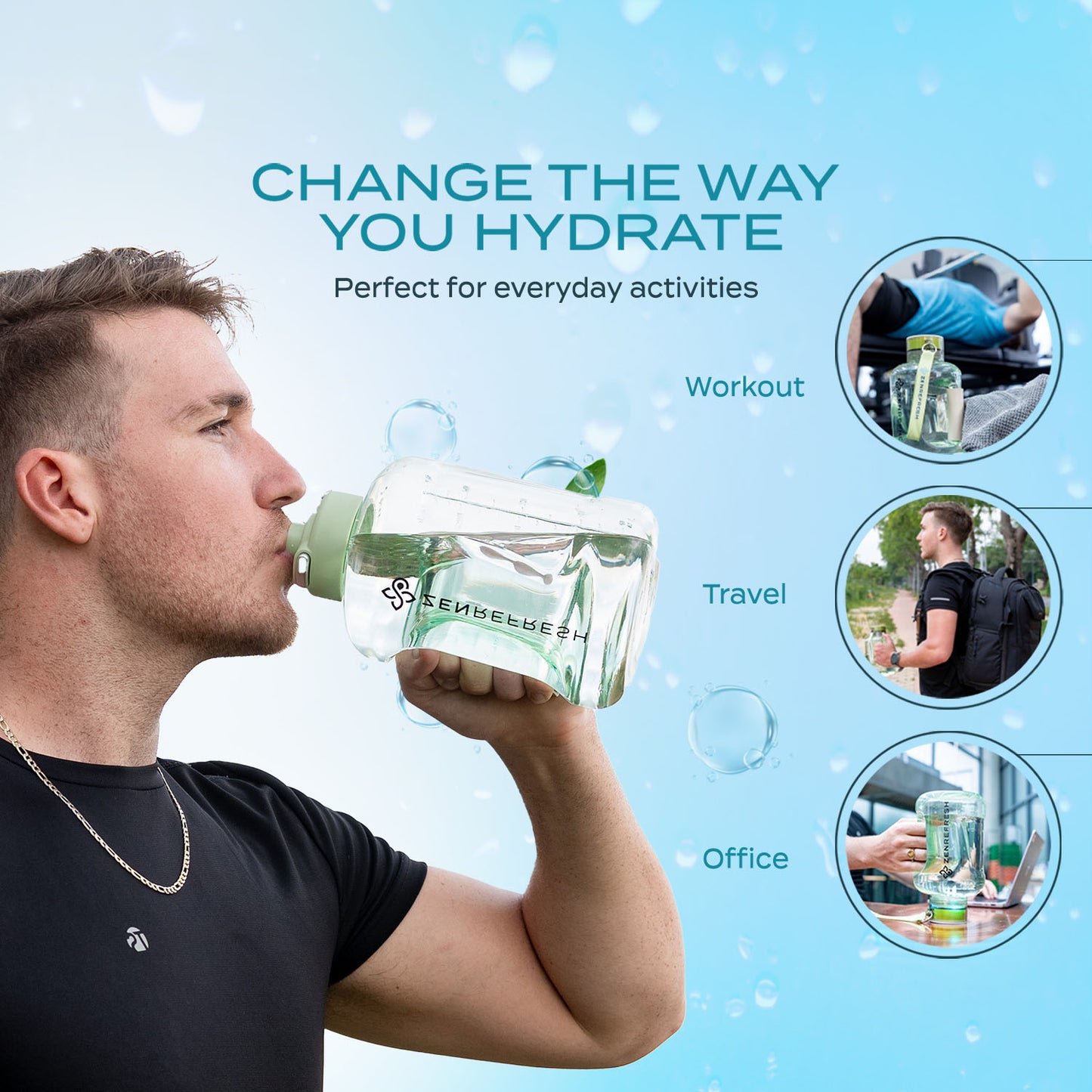 50 Oz Hydrogen Water Bottle SPE/PEM Technology, Large Gym Hydrogen Bottles, Travel Hydrogen Generator With Straw & Extra Cap Up to 1800 ppb - Green