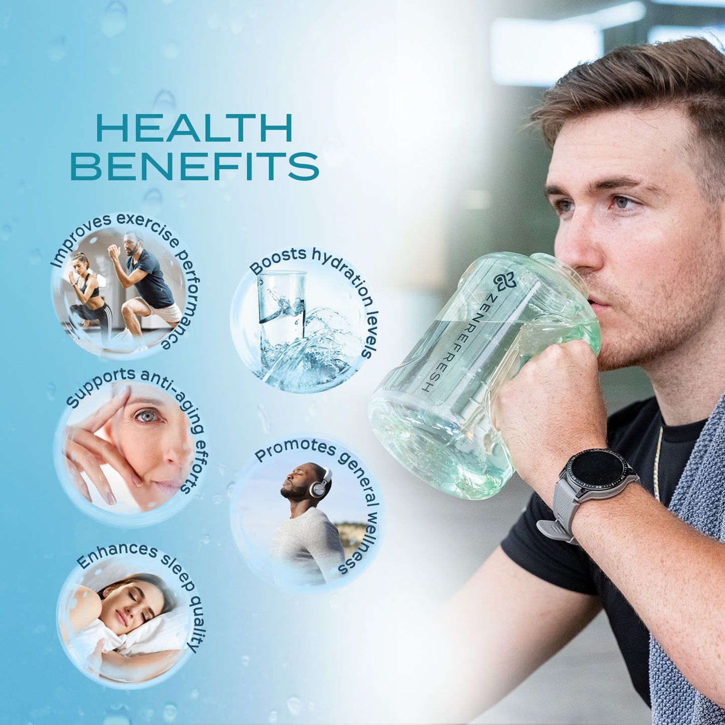 50 Oz Hydrogen Water Bottle SPE/PEM Technology, Large Gym Hydrogen Bottles, Travel Hydrogen Generator With Straw & Extra Cap Up to 1800 ppb - Green