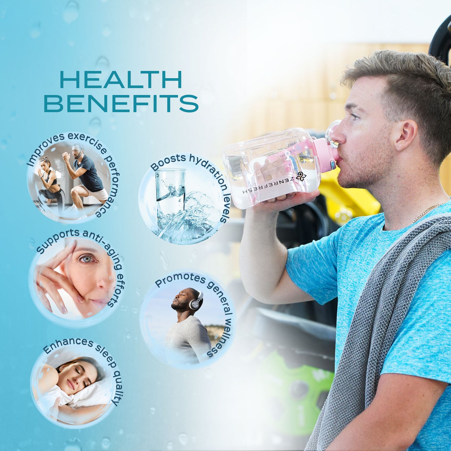 50 Oz Hydrogen Water Bottle SPE/PEM Technology, Large Gym Hydrogen Bottles, Travel Hydrogen Generator With Straw & Extra Cap Up to 1800 ppb - Pink