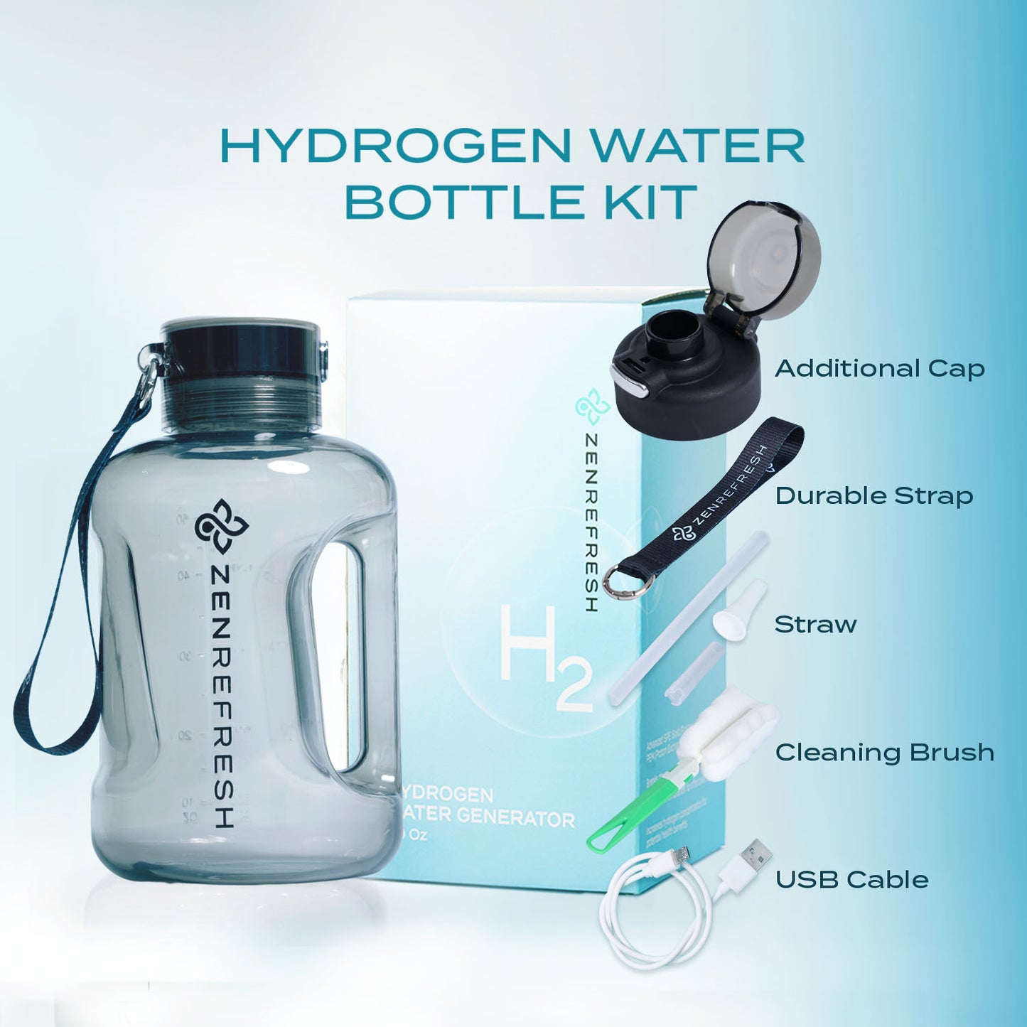 50 Oz Hydrogen Water Bottle SPE/PEM Technology, Large Gym Hydrogen Bottles, Travel Hydrogen Generator With Straw & Extra Cap Up to 1800 ppb - Black