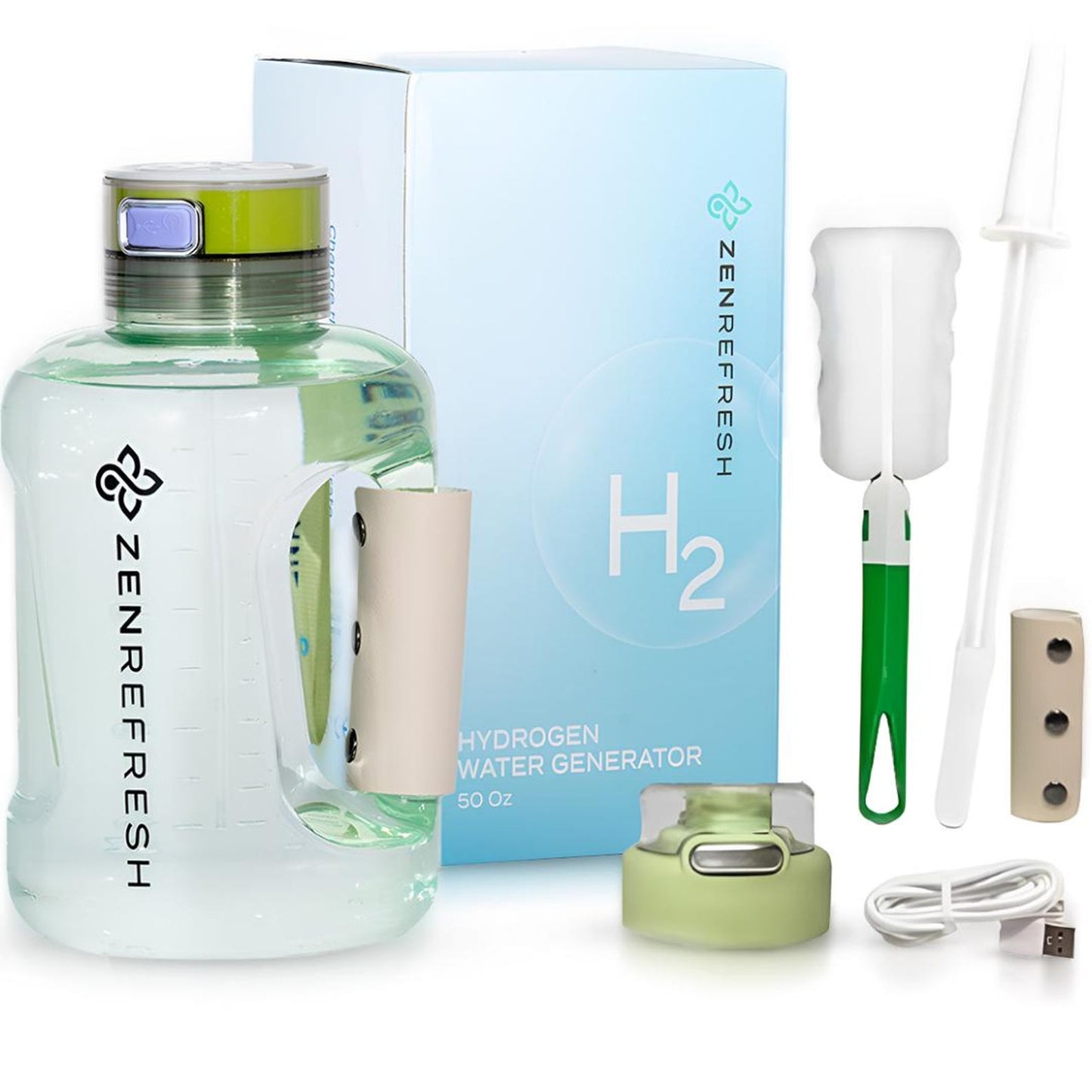 50 Oz Hydrogen Water Bottle SPE/PEM Technology, Large Gym Hydrogen Bottles, Travel Hydrogen Generator With Straw & Extra Cap Up to 1800 ppb - Green