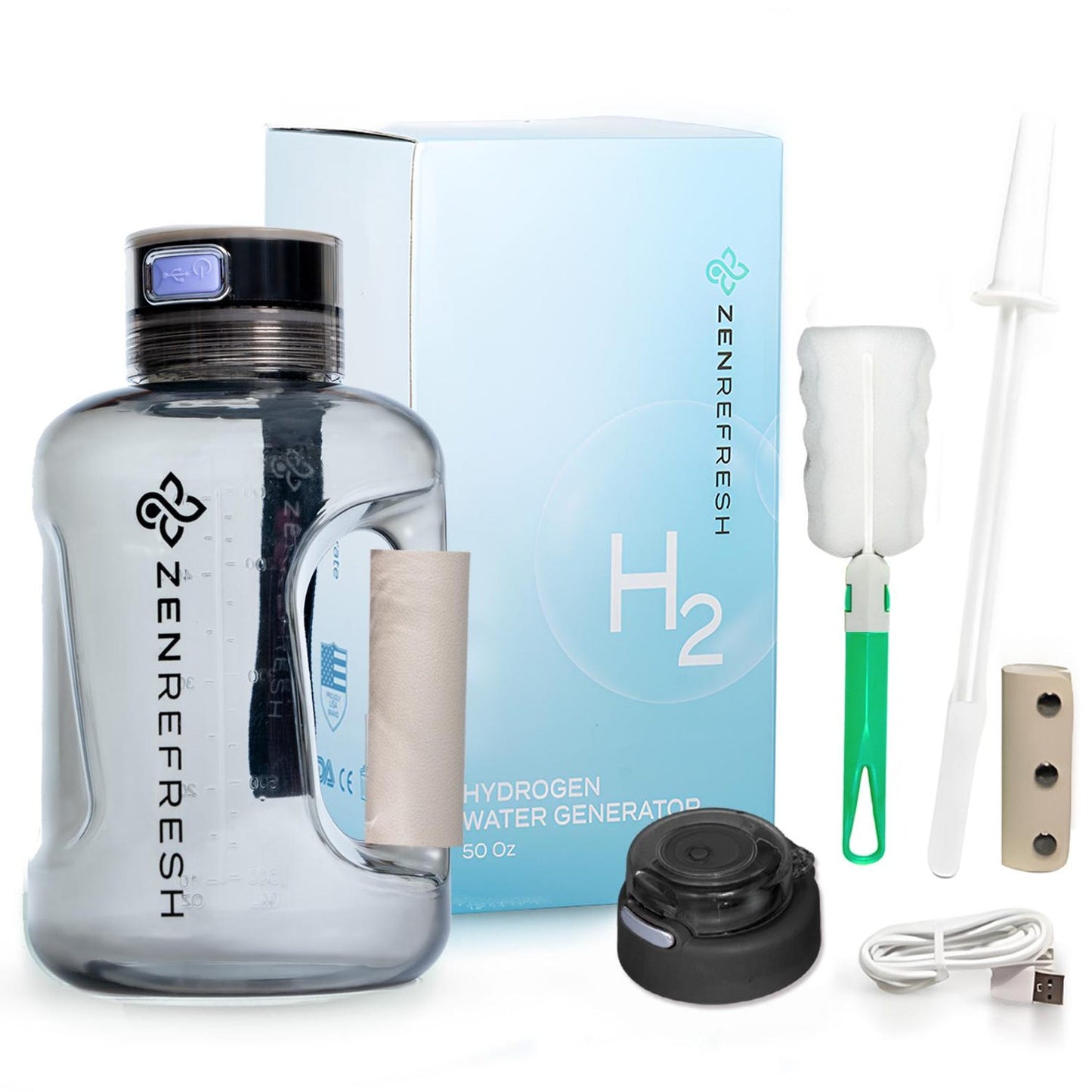 50 Oz Hydrogen Water Bottle SPE/PEM Technology, Large Gym Hydrogen Bottles, Travel Hydrogen Generator With Straw & Extra Cap Up to 1800 ppb - Black