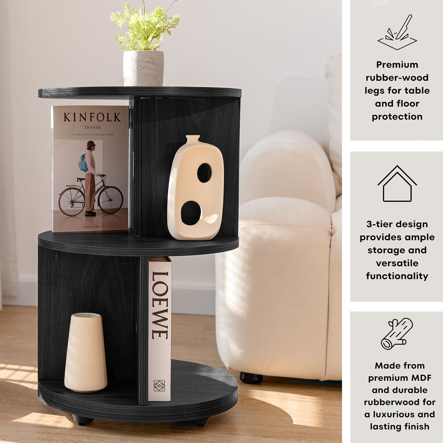 KAYMILY Round End Tables, Mid Century Modern 3 Tier Side Table for Living Room, Bedroom & Office