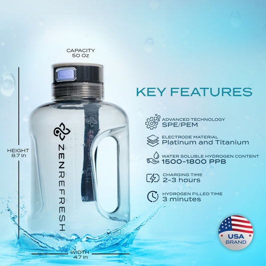 50 Oz Hydrogen Water Bottle SPE/PEM Technology, Large Gym Hydrogen Bottles, Travel Hydrogen Generator With Straw & Extra Cap Up to 1800 ppb -  Black